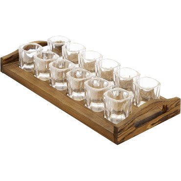 Burn Wood Serving Tray with shorts glasses