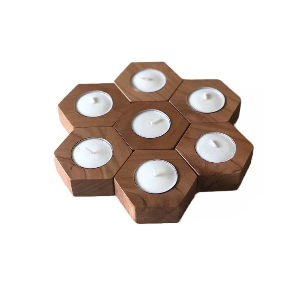 Hexagon Wood Candle Holder Dainty Canvas 