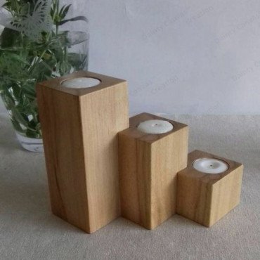 Three Set Wooden Candle Holder With Candle