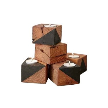 Small Square Wooden Candle Holder Set 0f 5 