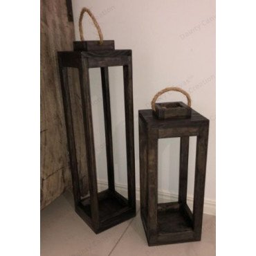 Black Wooden Lantern Candle Holder Set of 2