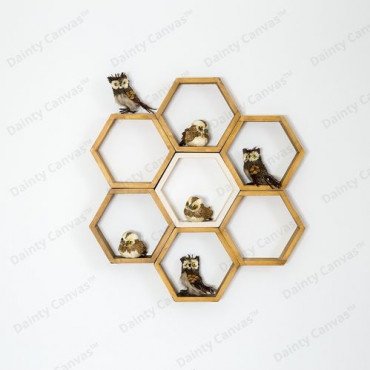 Hexagon shape Wooden wall shelves Set of 7