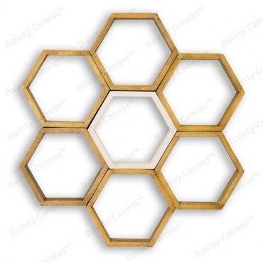 Hexagon shape Wooden wall shelves Set of 7