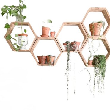Floating hexagon shape wall shelves piece of 5