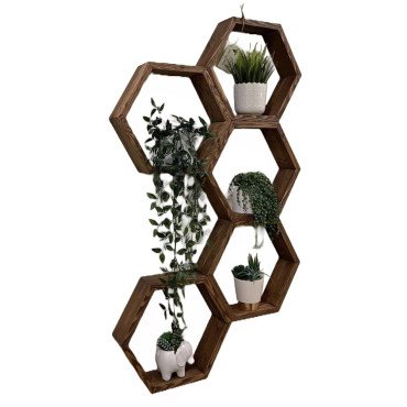Floating hexagon shape wall shelves piece of 5