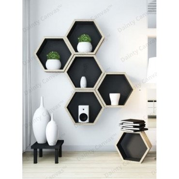 Wooden Wall Shelves Hexagon Shape