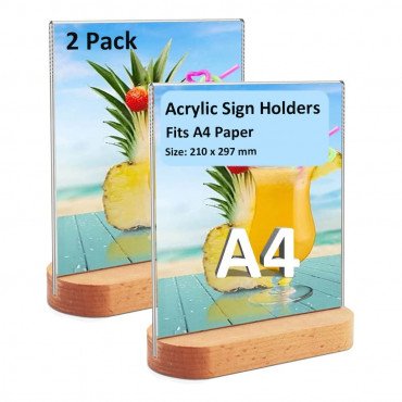 A4 Acrylic Display with Wooden Base Pack of 2