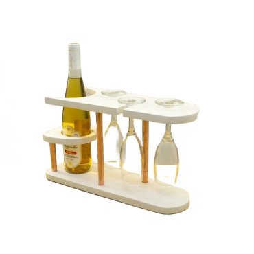 White Wooden Caddy for 3 Glass and 1 Beer Holder