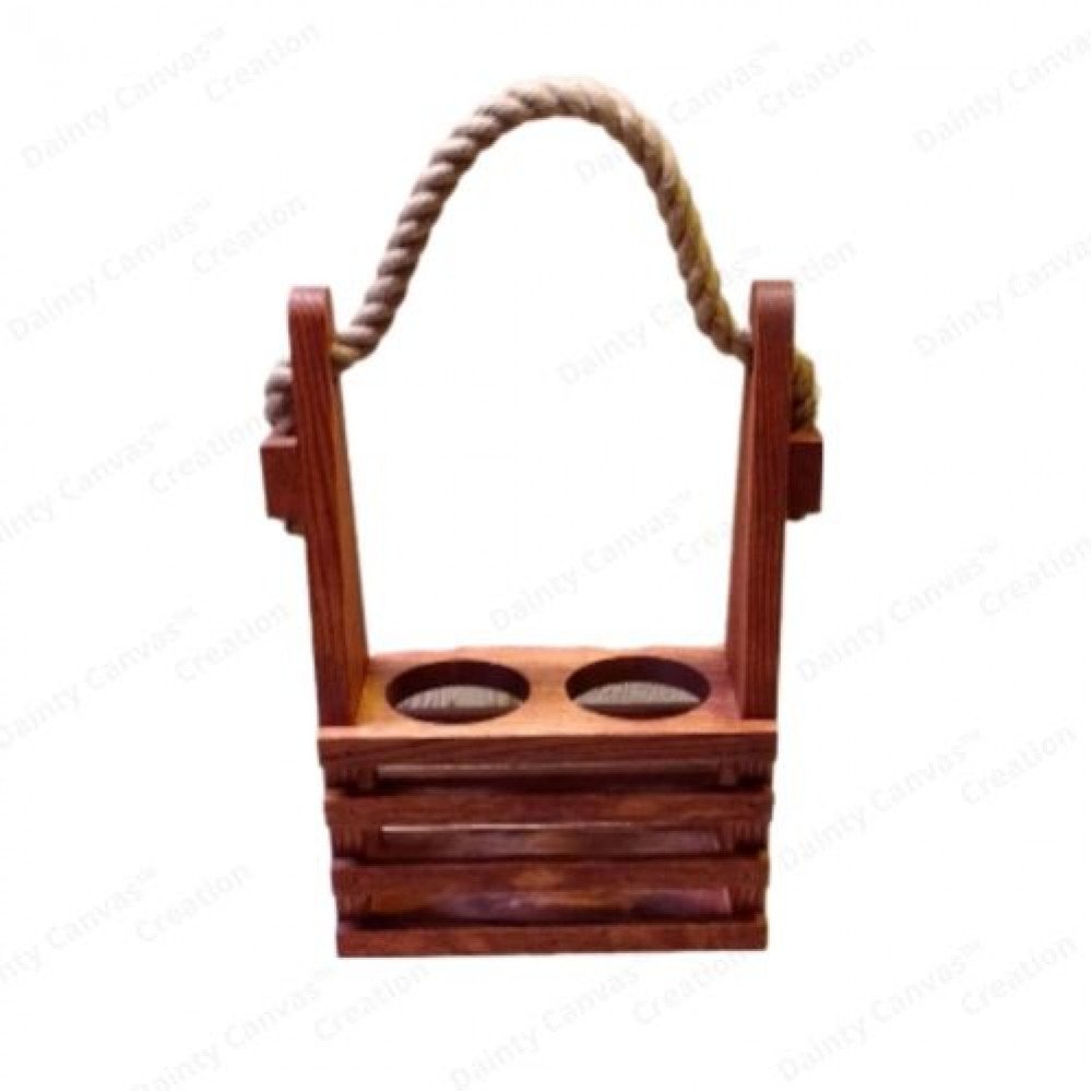 Wooden Caddy Two Bottle Holder with Handle