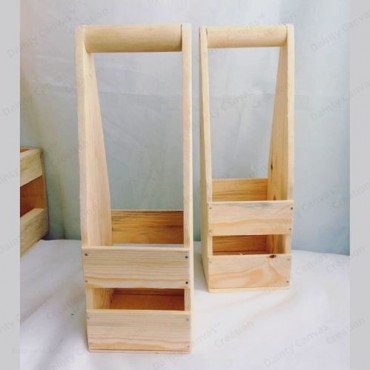 Wooden One Bottle Table Caddy with Handle set of 2