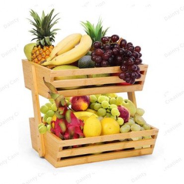 Wooden kitchen Basket for Fruits & Vegetables Storage Two Tries