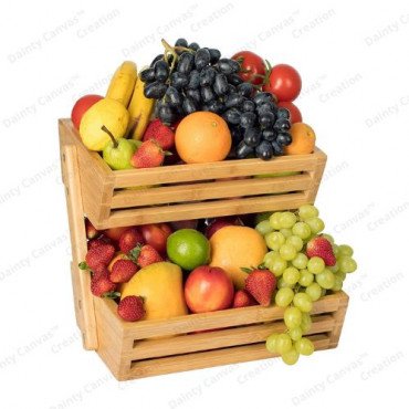 Wooden kitchen Basket for Fruits & Vegetables Storage Two Tries