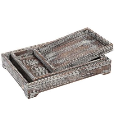 Rustic Wooden Rectangular Serving Set of Three