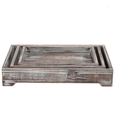 Rustic Wooden Rectangular Serving Set of Three