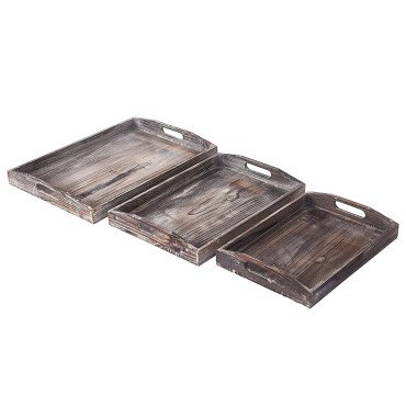 Rustic Wooden Rectangular Serving Tray with Handle