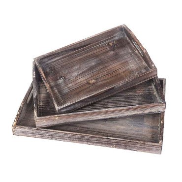 Rustic Wooden Rectangular Serving Tray with Handle