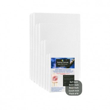 Pack of 8 piece 5x7, 8x10, 9x12, 11x14 Inch Stretched Canvas