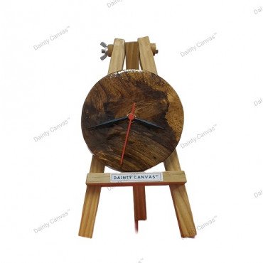 Round Wooden table clock on easel 